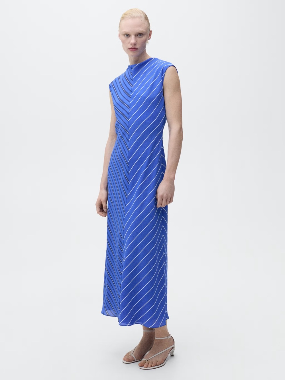 Mango Blue combined striped flared dress NWT